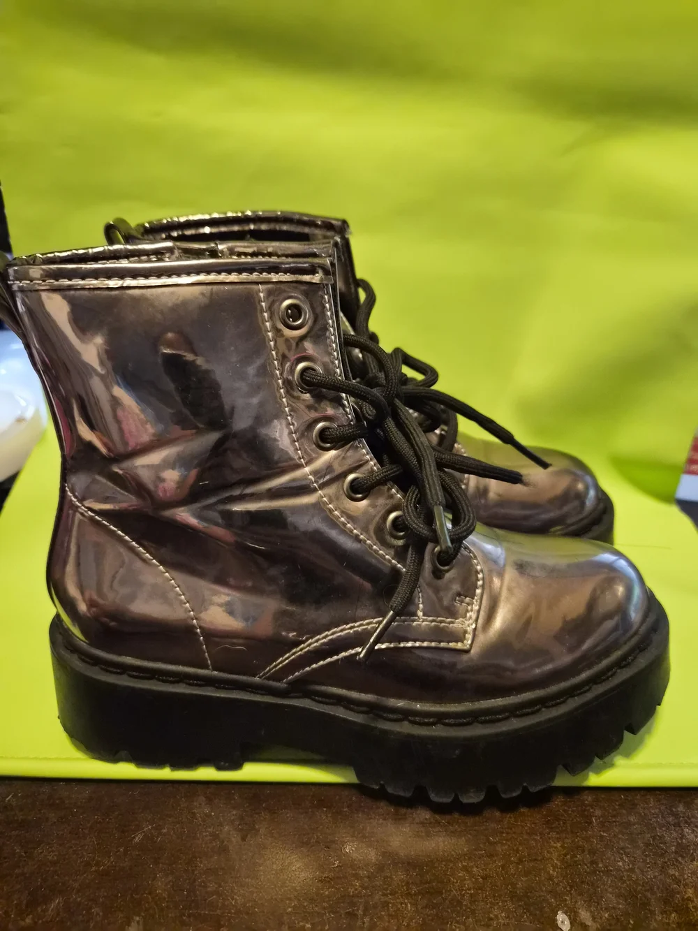 Steve Madden Metallic Kids Lace-Up Combat Boots